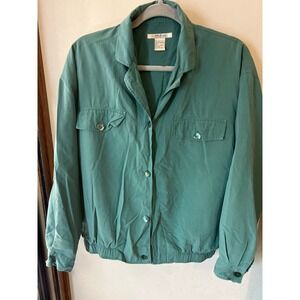 Natalie & Me Silk Blend Button Down Shirt Jacket Green‎ Large Pockets